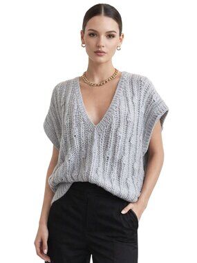 VTG Hand-Knitted Country Craft Oversized Chunky Knit Cable Sweater Vest Cottage